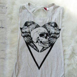 Skull and crow open back tee shirt dress
